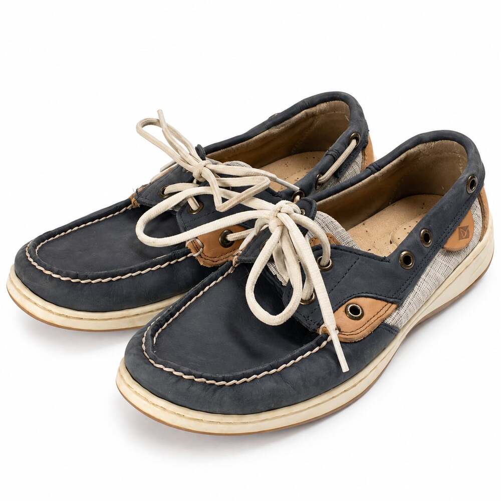 Sperry Songfish Boat Shoes Navy Canvas Leather Size 8